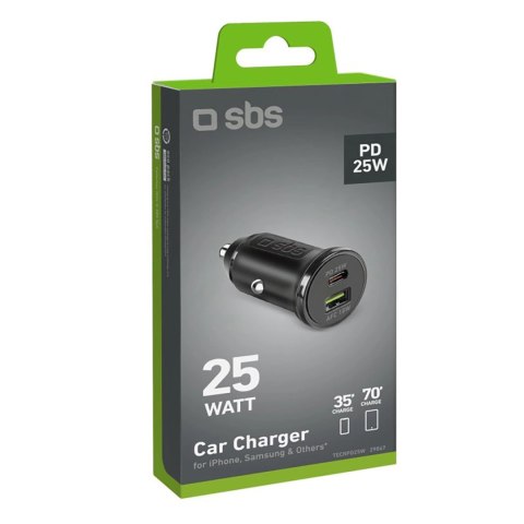 Ładowarka samochodowa SBS TECRPD25W 25W USB-A USB-C z Power Delivery - czarna