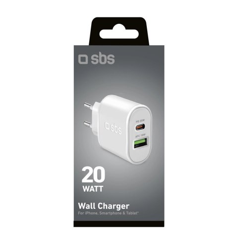 Ładowarka sieciowa SBS TETRPD20W 20W USB-A USB-C z Power Delivery - biała
