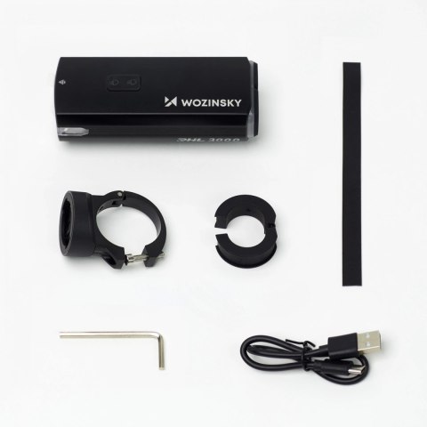 Lampka rowerowa przednia Wozinsky + kabel USB-C (3000 lm) - czarna