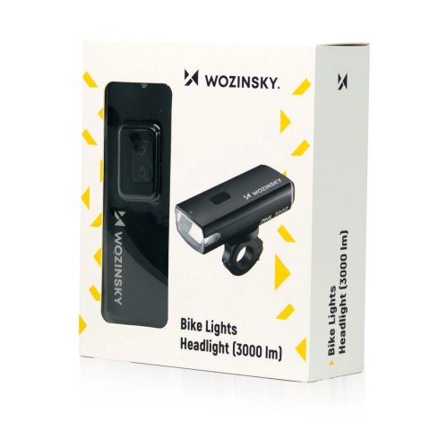 Lampka rowerowa przednia Wozinsky + kabel USB-C (3000 lm) - czarna