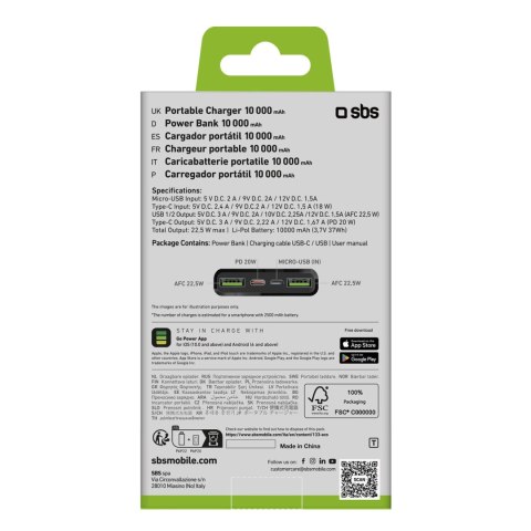 Powerbank SBS TTBB10000FASTPD20K 10000 mAh 20W z Power Delivery - czarny