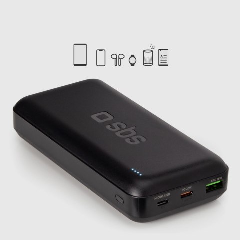 Powerbank SBS TTBB20000PD20K 20000 mAh 20W PD USB-C, USB-A, Micro-USB - czarny