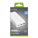 Powerbank SBS TTBB20000PD20W 20000 mAh 20W Power Delivery z MicroUSB, USB-C, USB-A - biały