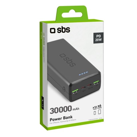 Powerbank SBS TTBB30000PD20K 30000 mAh 2 x USB-C 2 x USB-A - czarny