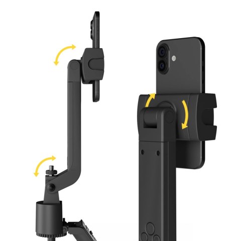 Premium selfie stick Wozinsky WST-360YS z funkcją statywu z automatycznym śledzeniem twarzy 360° AI sterowanie gestami - czarny