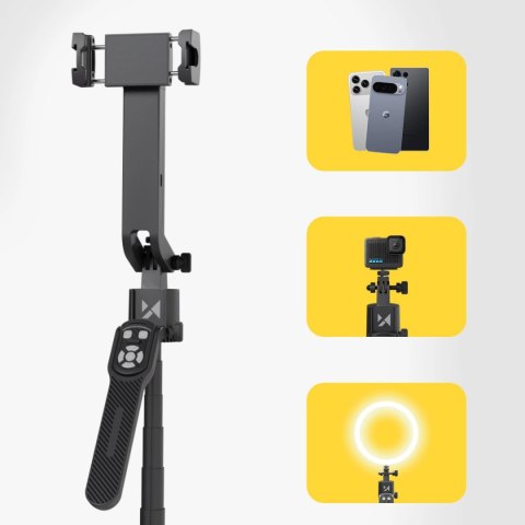 Premium selfie stick Wozinsky WST-360YS z funkcją statywu z automatycznym śledzeniem twarzy 360° AI sterowanie gestami - czarny