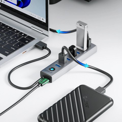 Hub Orico CL7U-U3 7x USB-A 3.0 + USB-C 5V/3A 1m - szary