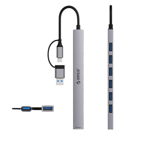 Hub USB-A/USB-C Orico YSA2-U3 stacja dokująca 1x USB-A 3.0 + 6x USB-A 2.0 - szary