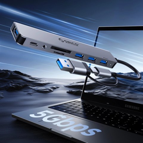 Hub USB-A/USB-C Orico YSA5-U3 stacja dokująca 3x USB-A 2.0 + 1x USB-A 3.0 - szary