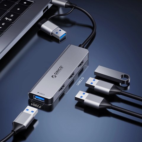 Hub USB-A/USB-C Orico YSA8-U3 stacja dokująca 3x USB-A 2.0 + 1x USB-A 3.0 + 1x USB-C 2.0 + 1x 3,5mm audio + 2x TF&SD - szary