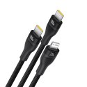 Kabel 3w1 Baseus Flash Series 3 100W USB-C - USB-C+USB-C+Lightning 1,5m + 3 x 0,25 m - czarny