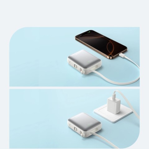 Powerbank Joyroom JR-PBF27 10000mAh 22.5W z wbudowanymi kablami USB-C i Lightning - biały