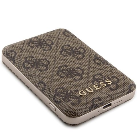 Powerbank indukcyjny Guess 4G Leather Metal Logo MagSafe 15W 5000mAh - brązowy