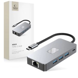 Adapter Tech-Protect HB05 HUB 9w1 USB-C + USB2.0 + USB3.0 + HDMI 4K 60HZ + SD / TF + PD100W + RJ45 - szary