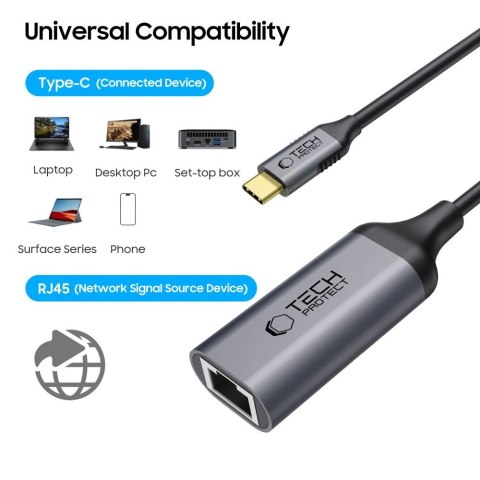 Adapter Tech-Protect UltraBoost USB-C do Ethernet RJ45 1000Mbps - czarny