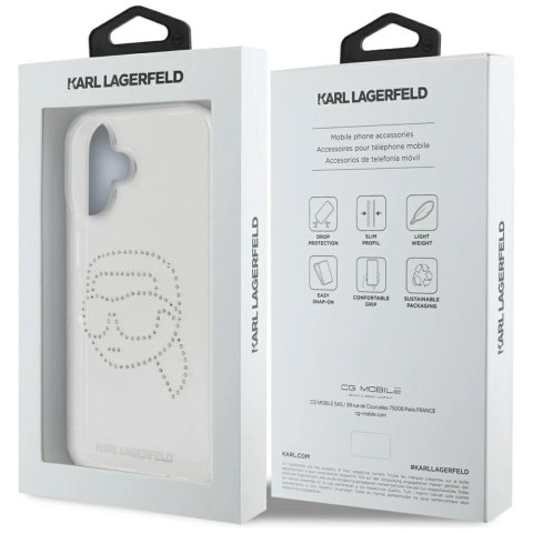 Etui Karl Lagerfeld IML Rhinestones Karl Head do iPhone 16 przezroczysty