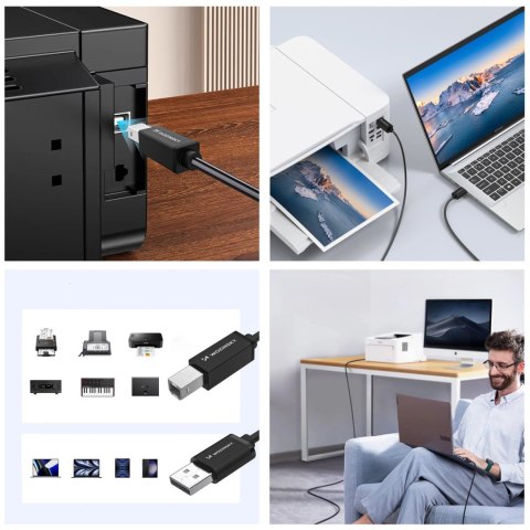 Kabel Wozinsky WKDDY3S USB-B - USB-A 480Mb/s 2m - czarny