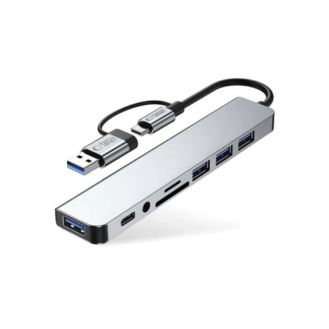 Adapter Tech-Protect HB06 HUB Adapter 8w1 TYP-C + USB2.0 + USB3.0 + SD/TF + AV3.5 - szary