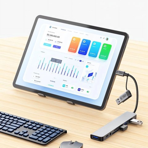 Adapter Tech-Protect HB06 HUB Adapter 8w1 TYP-C + USB2.0 + USB3.0 + SD/TF + AV3.5 - szary