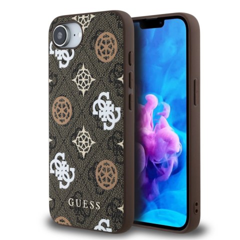 Etui Guess PU 4G Peony z MagSafe na iPhone 16e - brązowe