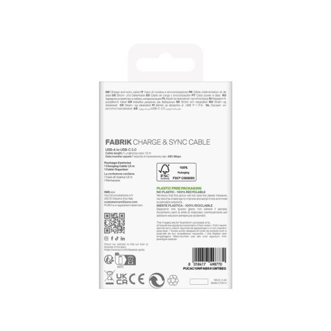 Kabel Puro Fabrik 10W w oplocie USB-A - USB-C 1,5m - beżowy