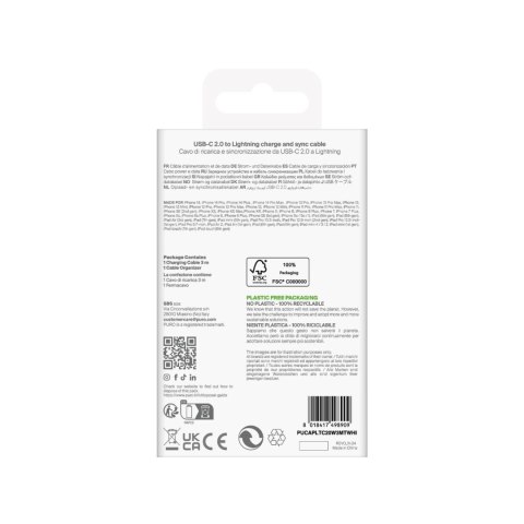 Kabel Puro TPE 20W USB-C - Lightning 3m - biały