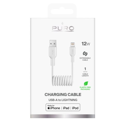 Kabel spiralny Puro 12W USB-A - Lightning 1m - biały