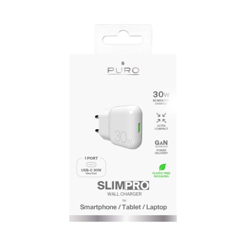 Ładowarka sieciowa GaN Puro SLIMPRO 30W USB-C - biała