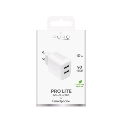 Ładowarka sieciowa Puro PROLITE 10W 2x USB-A - biała
