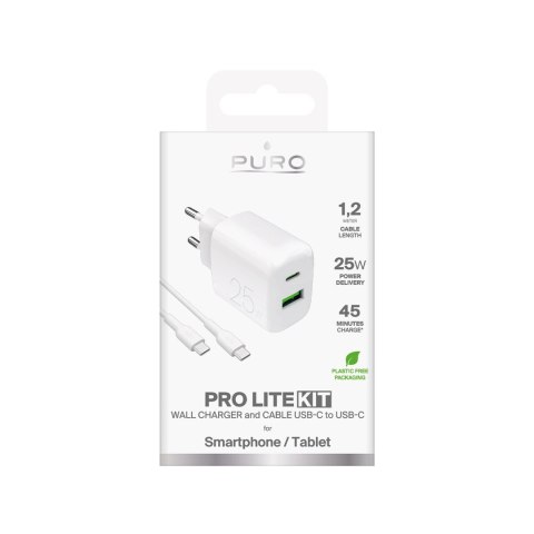 Ładowarka sieciowa Puro PROLITE 25W USB-A / USB-C + kabel USB-C - USB-C 1.2m - biała