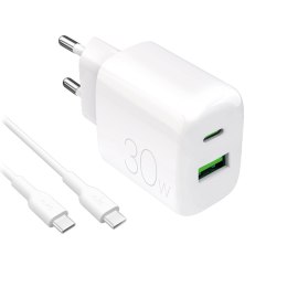 Ładowarka sieciowa Puro PROLITE 30W USB-A / USB-C + kabel USB-C - USB-C 1.2m - biała