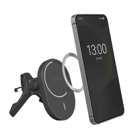 Uchwyt samochodowy Puro z ładowarką Qi2, kompatybilny z MagSafe - czarny