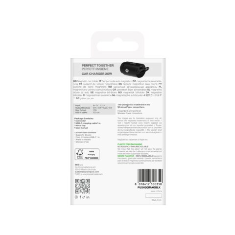 Uchwyt samochodowy Puro z ładowarką Qi2, kompatybilny z MagSafe - czarny