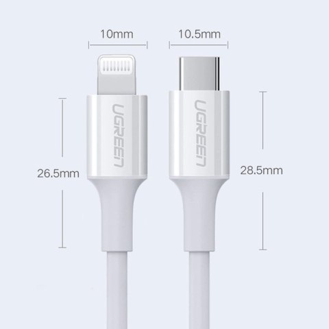 Kabel Ugreen US171 Lightning - USB-C MFi PD 20W 3A 480Mb/s 0,5m - biały