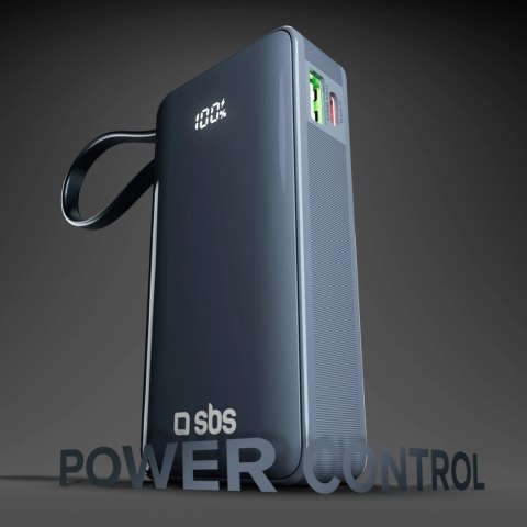 Powerbank SBS 10000 mAh 20W z wbudowanym kablem USB-C i wyświetlaczem cyfrowym - ciemnoszary