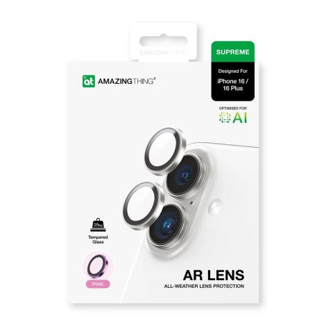Szkło hartowane AMAZINGTHING AR Aluminium 2 Lens Glass z ramką na soczewki aparatu do iPhone 16 / 16 Plus - różowe