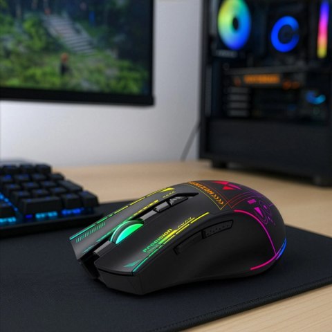 Mysz bezprzewodowa Wozinsky WMGB-3200 gamingowa optyczna z wbudowanym akumulatorem 3200 DPI z oświetleniem RGB - czarna