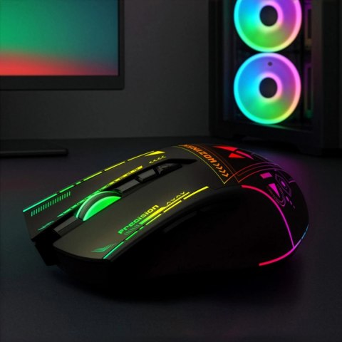 Mysz bezprzewodowa Wozinsky WMGB-3200 gamingowa optyczna z wbudowanym akumulatorem 3200 DPI z oświetleniem RGB - czarna