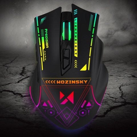 Mysz bezprzewodowa Wozinsky WMGB-3200 gamingowa optyczna z wbudowanym akumulatorem 3200 DPI z oświetleniem RGB - czarna
