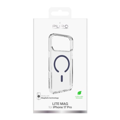 Etui Puro Lite Mag TPU+PC kompatybilne z MagSafe na iPhone 17 Pro - przezroczyste z niebieskim pierścieniem