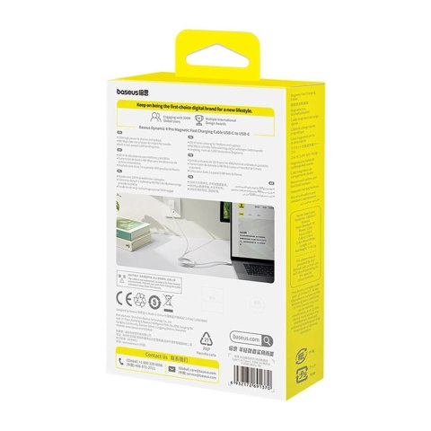 Kabel Baseus Dynamic 4 Pro 100W USB-C - USB-C magnetyczny 1m - biały