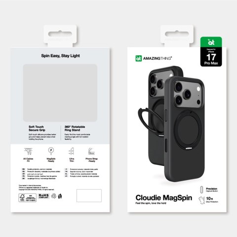 Etui AMAZINGTHING Cloudie na iPhone 17 Pro Max z podstawką - czarne