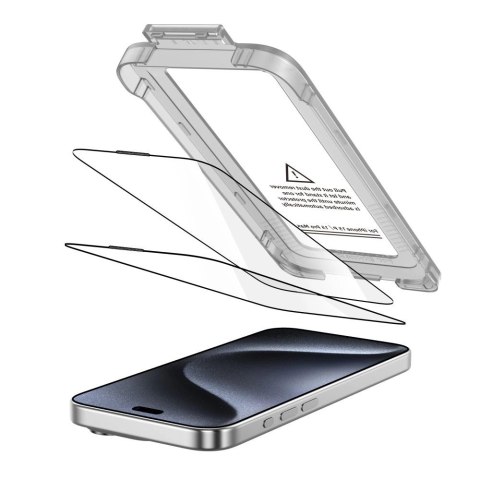 Szkło hartowane Tech-Protect Quick Set+ 2-pack na iPhone 15 Pro - czarne