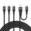 Kabel Dudao L3W USB-A/USB-C do Lightning/USB-C/MicroUSB 66W - czarny