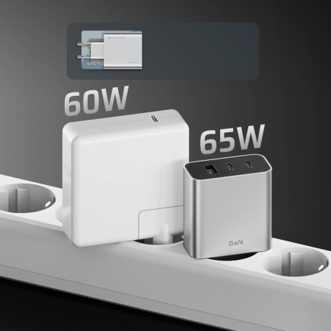 Ładowarka sieciowa Cuktech 65W GaN 2xUSB-C 1xUSB-A - szara