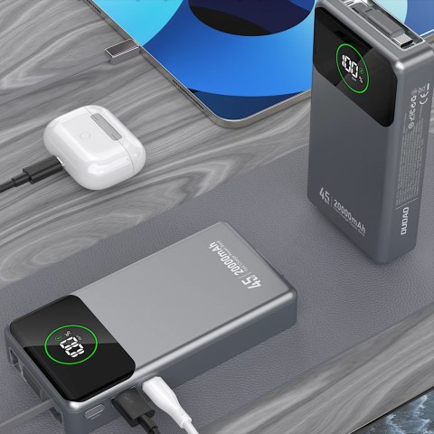 Powerbank Dudao K31 Pro 45W 20000mAh z wbudowanym zwijanym kablem USB-C - szary