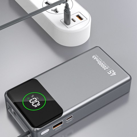 Powerbank Dudao K31 Pro 45W 20000mAh z wbudowanym zwijanym kablem USB-C - szary