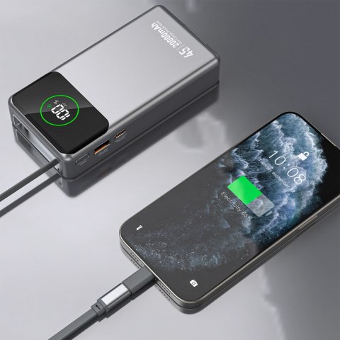 Powerbank Dudao K31 Pro 45W 20000mAh z wbudowanym zwijanym kablem USB-C - szary