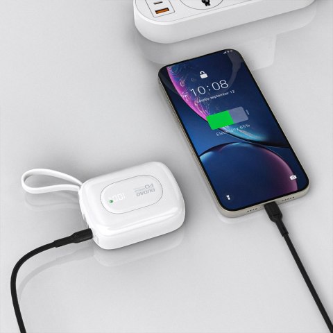 Powerbank Dudao K32 22,5W 10000 mAh z wbudowanym kablem USB-C/Lightning - biały