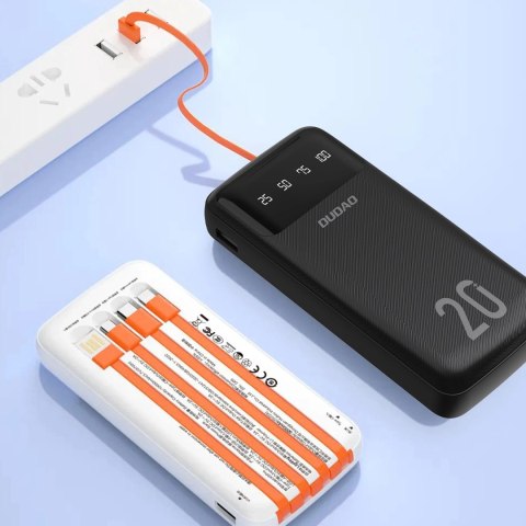 Dudao pojemny powerbank z 3 wbudowanymi kablami 20000mAh USB Typ C + micro USB + Lightning biały (Dudao K6Pro+)